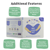 Interactive photo book with hidden photo pocket for baby showers